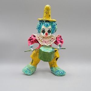 Colorful Paper Mache Clown Drummer Hand Made Hand Painted